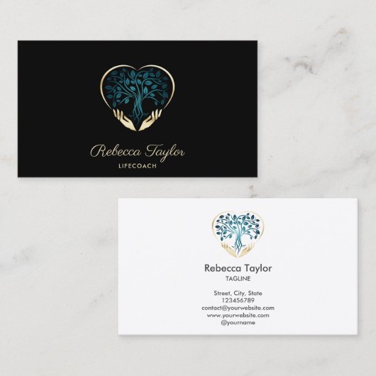 トレンディーモダンライフコーチツリーのライフハンドハート 名刺 (正面/裏面)