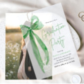 トレンディーモダンライムグリーンボウ卒業パーティー ベラム紙招待状