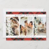 トレンディーモダンレッドとグリーンタータンチェッククリスマスフォト シーズンカード (正面)