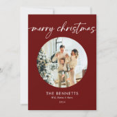 トレンディーモダンレッド写真メリークリスマス シーズンカード (正面)
