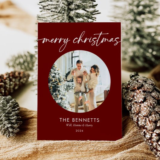 トレンディーモダンレッド写真メリークリスマス シーズンカード