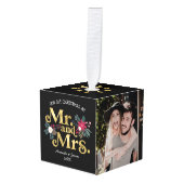トレンディーモダンレトロタイポグラフィmrとmrs newlywed キューブオーナメント (正面アングル)