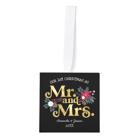 トレンディーモダンレトロタイポグラフィmrとmrs newlywed キューブオーナメント (正面)