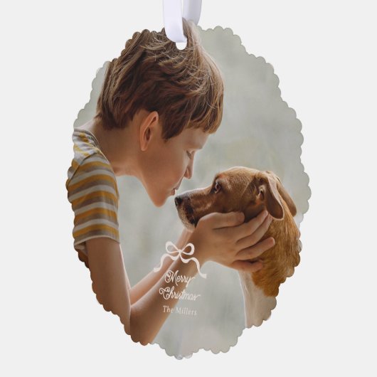 トレンディーモダンレトロボウズ写真クリスマス オーナメントカード (左)