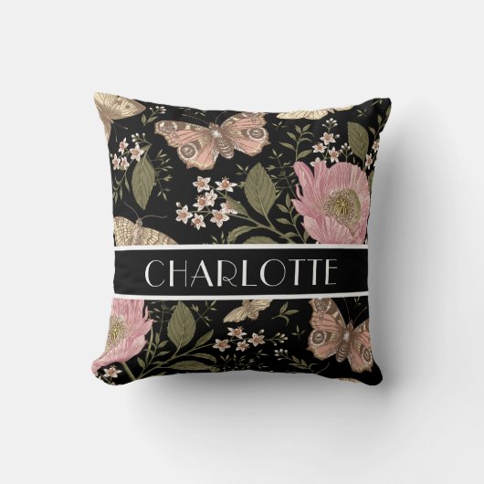 トレンディーモダンワイルドフラワー植物性フローラモノグラム クッション (正面)
