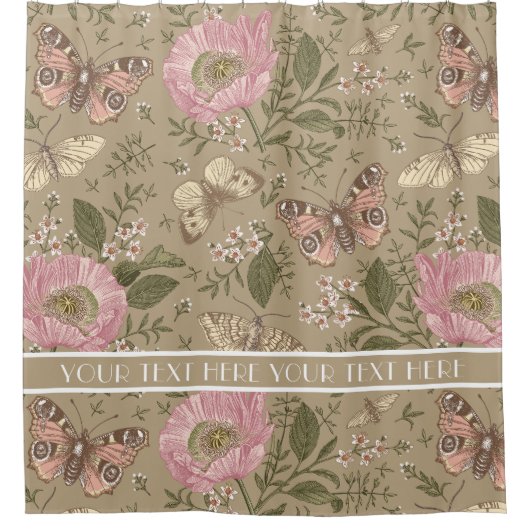 トレンディーモダンワイルドフラワー植物性フローラモノグラム シャワーカーテン (正面)