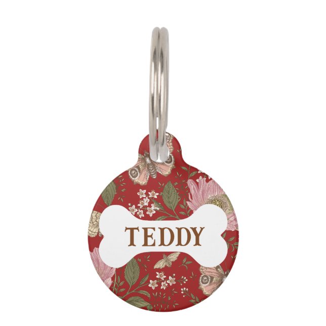 トレンディーモダンワイルドフラワー植物性フローラモノグラム ペット　ネームタグ (正面)