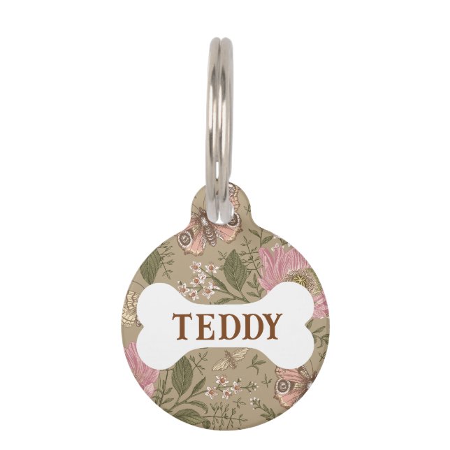 トレンディーモダンワイルドフラワー植物性フローラモノグラム ペット　ネームタグ (正面)