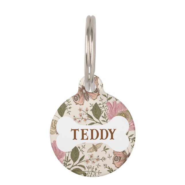 トレンディーモダンワイルドフラワー植物性フローラモノグラム ペット　ネームタグ (正面)