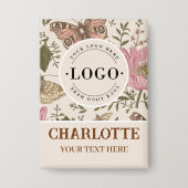 トレンディーモダンワイルドフラワー植物性フローラモノグラム 缶バッジ (正面)