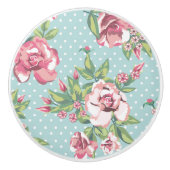 トレンディーモダンヴィンテージバラ（ドット付きブルーキャビネット） セラミックノブ (正面)