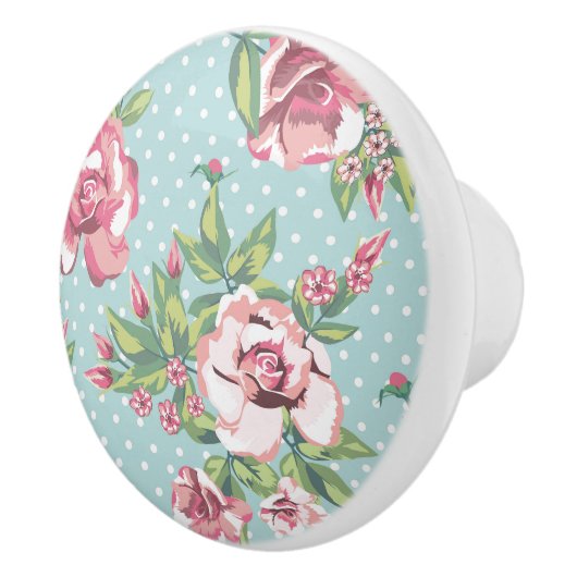 トレンディーモダンヴィンテージバラ（ドット付きブルーキャビネット） セラミックノブ (右)