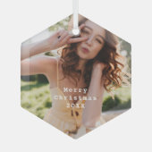 トレンディーモダン休日フォトタイプライターキープサケ ガラスオーナメント (正面)