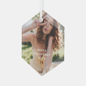 トレンディーモダン休日フォトタイプライターキープサケ ガラスオーナメント (正面左)