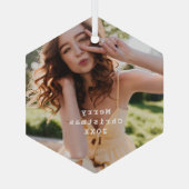 トレンディーモダン休日フォトタイプライターキープサケ ガラスオーナメント (裏面)