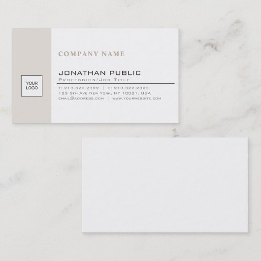 トレンディーモダン会社ロゴベージュホワイトシンプル 名刺 (正面/裏面)