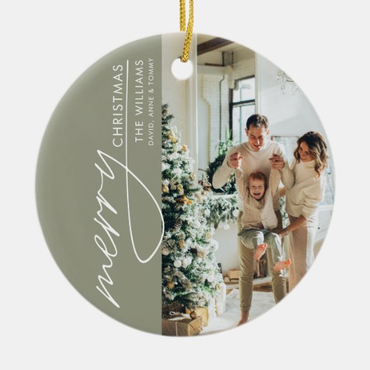トレンディーモダン写真クリスマス セラミックオーナメント (正面)