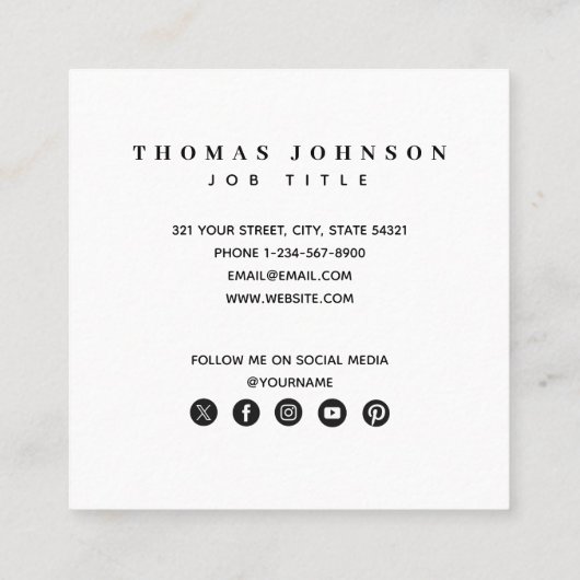 トレンディーモダン写真ミニマルQRコードSNS スクエア名刺 (裏面)