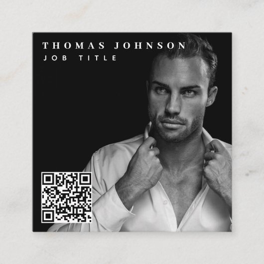 トレンディーモダン写真ミニマルQRコードSNS スクエア名刺 (正面)