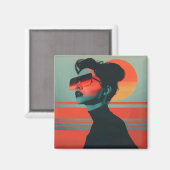 トレンディーモダン女性レトロサンセットマグネット マグネット (正面/裏面)