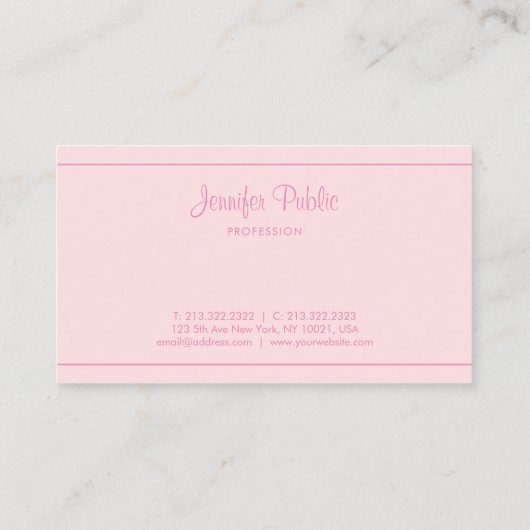 トレンディーモダン手書きエレガントピンクスクリプト上部 名刺 (裏面)