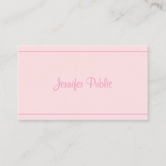 トレンディーモダン手書きエレガントピンクスクリプト上部 名刺 (正面)