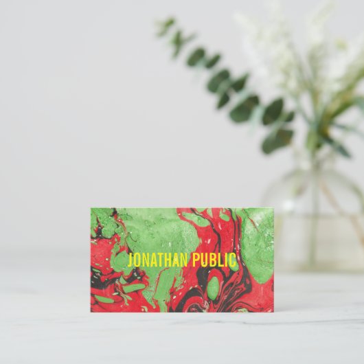 トレンディーモダン抽象芸術アエレガントートレッドグリーン 名刺 (スタンド正面)
