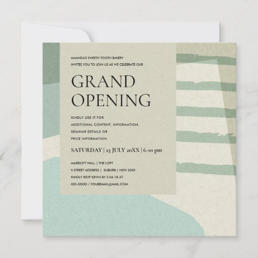 トレンディーモダン抽象芸術アクアブルーアートグランドオープン 招待状 (正面)