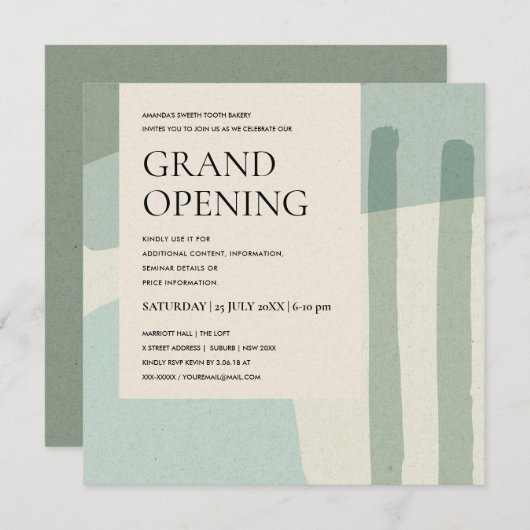 トレンディーモダン抽象芸術アートアクアブルーグランドオープン 招待状 (正面/裏面)