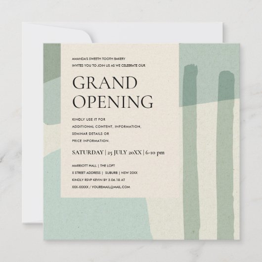 トレンディーモダン抽象芸術アートアクアブルーグランドオープン 招待状 (正面)