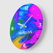 トレンディーモダン抽象芸術フロー色の名前番号 ラージ壁時計 (傾斜)