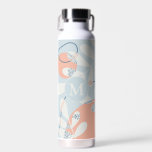 トレンディーモダン抽象芸術植物芸術モノグラム ウォーターボトル<br><div class="desc">抽象芸術の植物芸術パステルの色合いの青と桃とパーソナライズされたイニシャル。</div>