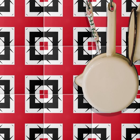 トレンディーモダン抽象芸術赤黒白ジオメトリック タイル