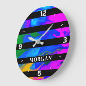 トレンディーモダン抽象芸術、黒線、白名 ラージ壁時計 (傾斜)