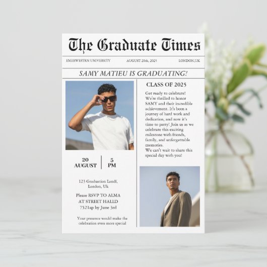 トレンディーモダン新聞写真の卒業 招待状 (スタンド正面)