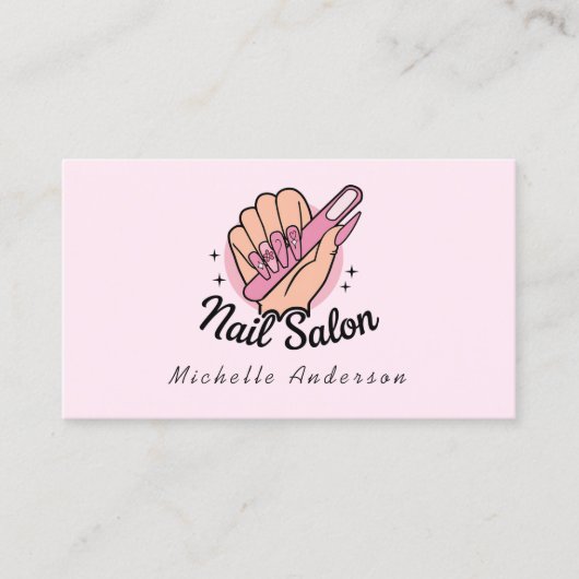 トレンディーモダン爪、 ネイルサロンネイリストピンクバス 名刺 (正面)