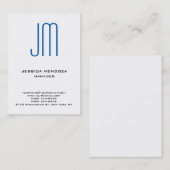 トレンディーモダン白シンプル青モノグラム 名刺 (正面/裏面)