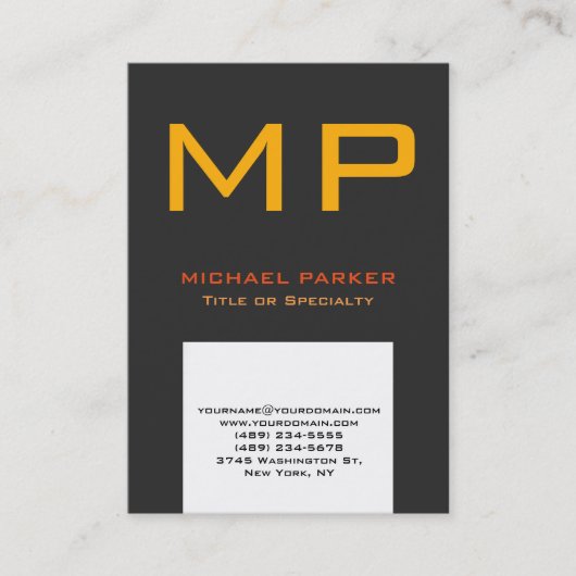 トレンディーモダン白黄色一文字 名刺 (正面)