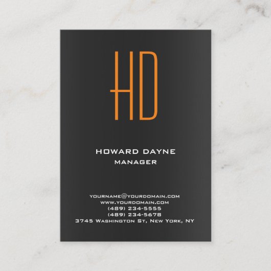 トレンディーモダン白黒灰色オレンジモノグラム 名刺 (正面)