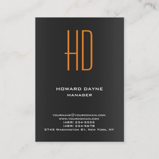 トレンディーモダン白黒灰色オレンジモノグラム 名刺 (正面)