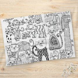 トレンディーモダン白黒猫パターン キッチンタオル