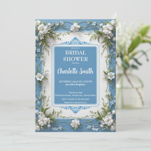 トレンディーモダン磁器の陶芸ブライダルシャワー 招待状 (スタンド正面)