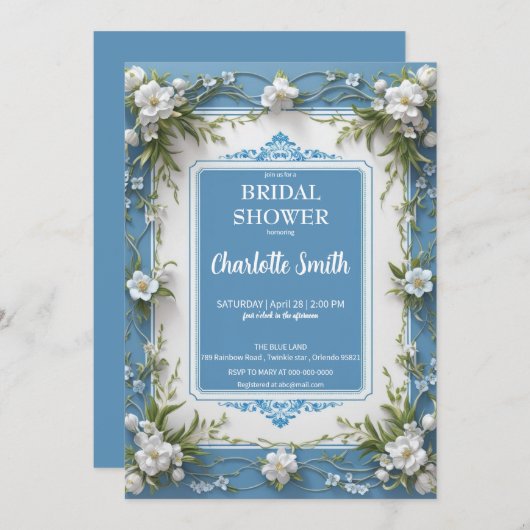 トレンディーモダン磁器の陶芸ブライダルシャワー 招待状 (正面/裏面)