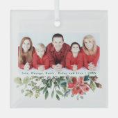 トレンディーモダン赤い花冬の緑の写真 ガラスオーナメント (正面)