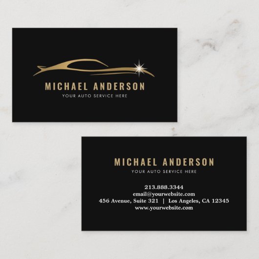 トレンディーモダン金ゴールドとブラック自動車の修復 名刺 (正面/裏面)