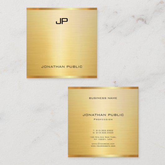 トレンディーモダン金ゴールドエレガントプロフェッショナルテンプレート スクエア名刺 (正面/裏面)