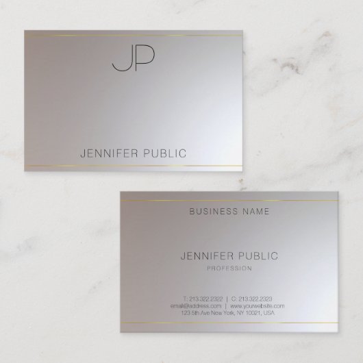 トレンディーモダン金ゴールドエレガント銀 名刺 (正面/裏面)