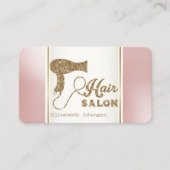 トレンディーモダン金ゴールドグリッターヘアドライヤー、ヘアサロン 名刺 (正面)