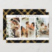 トレンディーモダン金ゴールドタータンチェック格子写真 シーズンカード (正面/裏面)