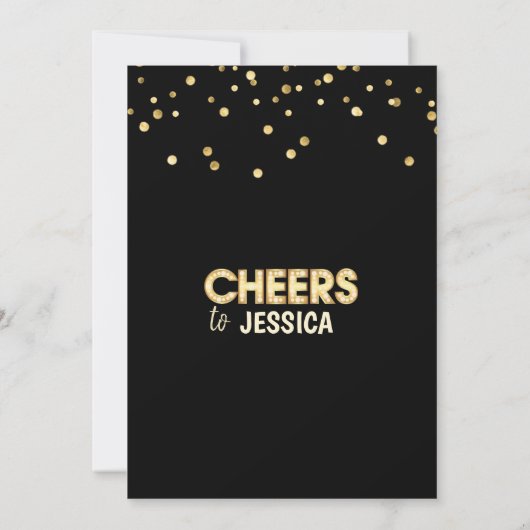 トレンディーモダン金ゴールドブラックサプライズ誕生日パーティー 招待状 (裏面)